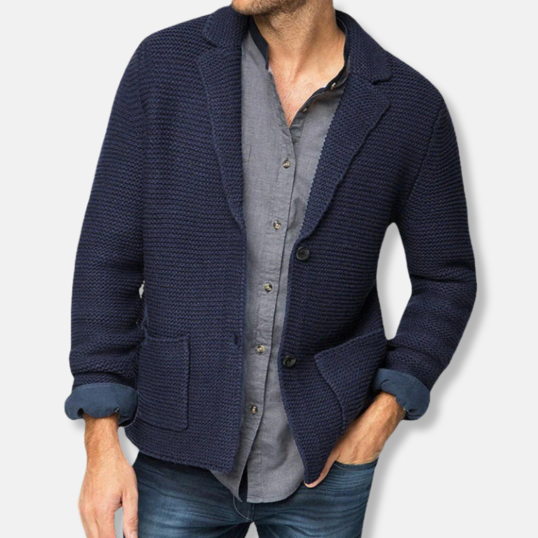 Homme Blazer - Tricot épais - Coupe droite - Col cranté