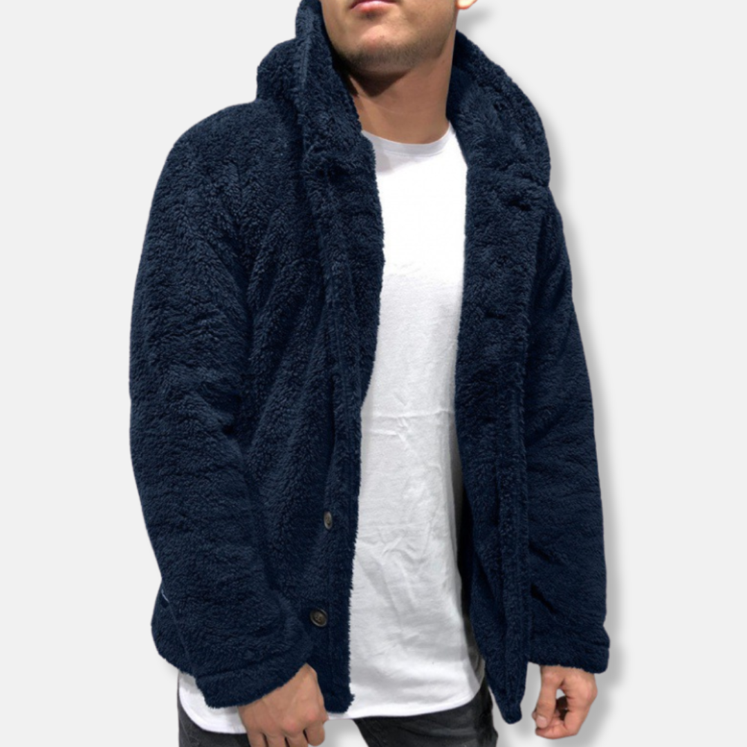 Veste à capuche homme – Coupe décontractée – Tissu doux effet polaire – Fermeture boutons