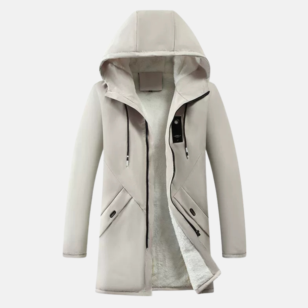 Veste à capuche homme – Coupe ajustée mi-longue – Doublée polaire chaude – Coupe-vent