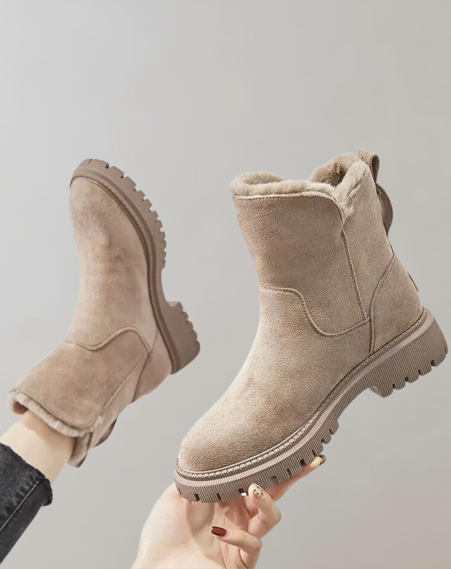 Bottines Femme - Suédées Douces - Doublure Chaude - Semelle Antidérapante - Enfilage Facile