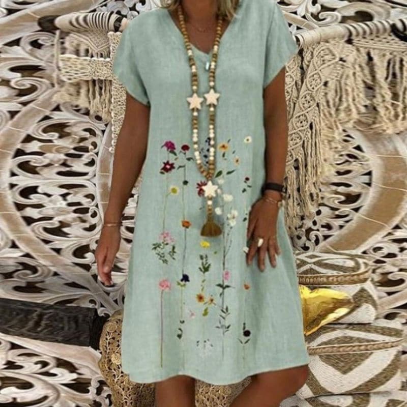 Chantal - Robe en lin confortable au motif élégant