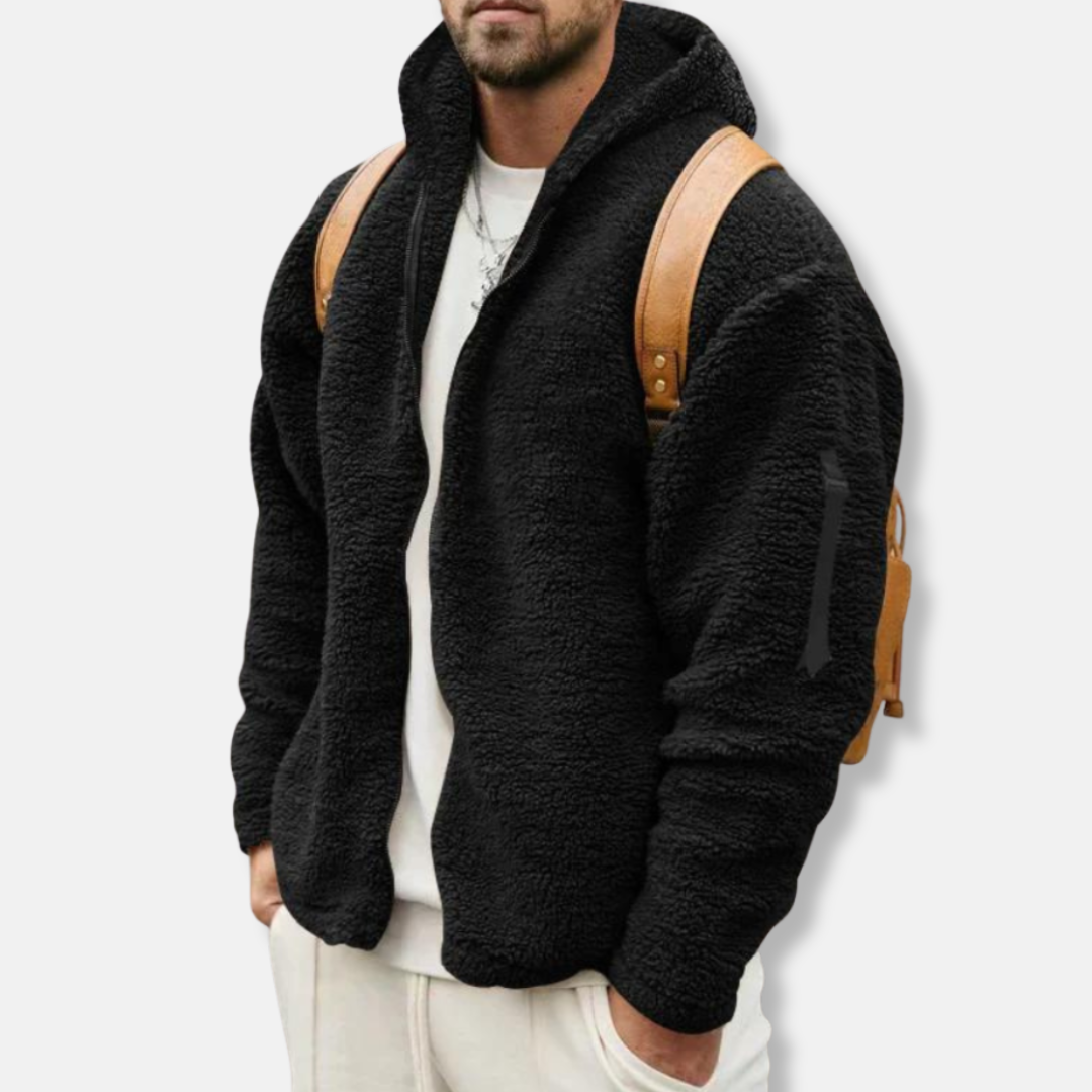 Sweat à capuche zippé homme – Polaire Sherpa – Coupe décontractée – Poignets côtelés