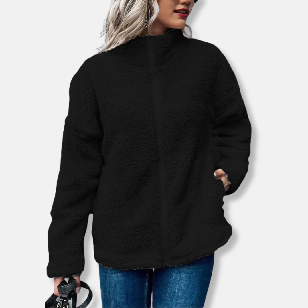 Veste femme en polaire – Coupe oversize – Col montant – Fermeture zippée