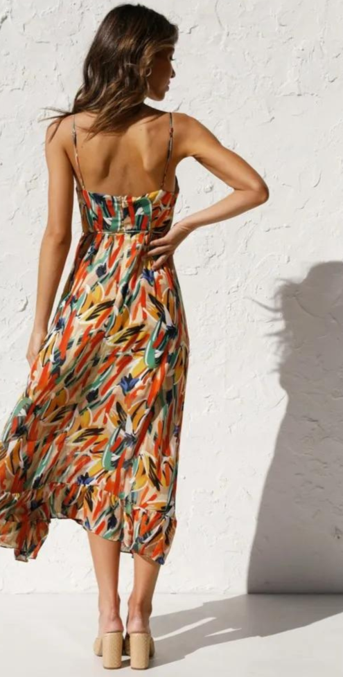 Robe Longue Femme - Sans Manches - Col V - Bretelles Fines - Fluide et Élégante