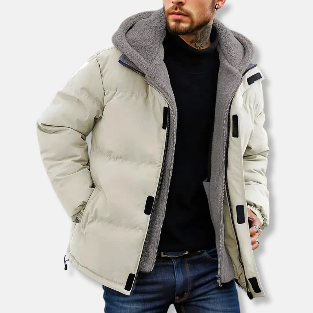 Homme Veste - Tissu Tissé - Capuche Doublée Polaire - Coupe Décontractée - Longueur Hanches