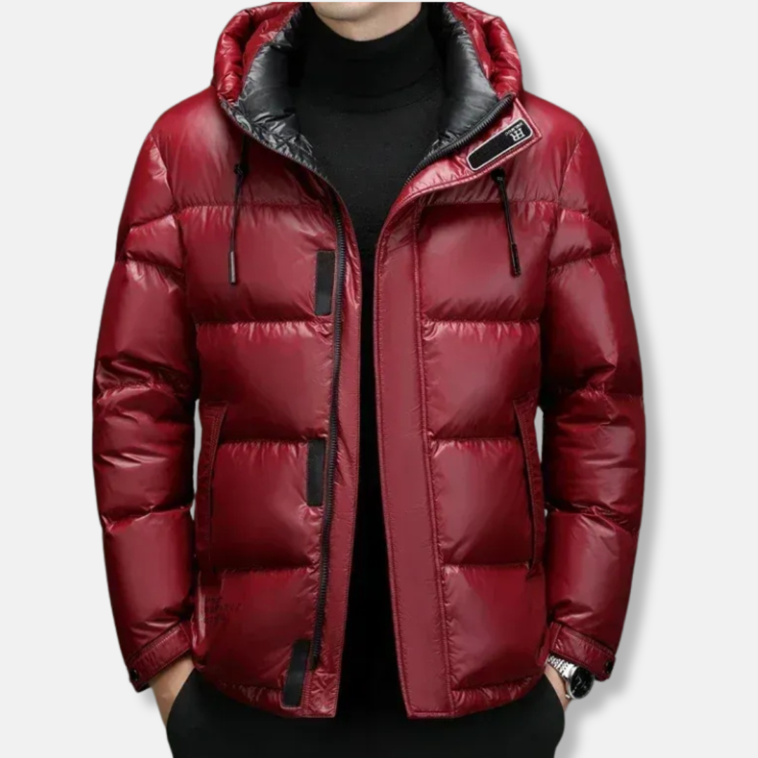 Veste homme en duvet – Coupe régulière – Capuche – Déperlant – Fermeture zippée et boutons