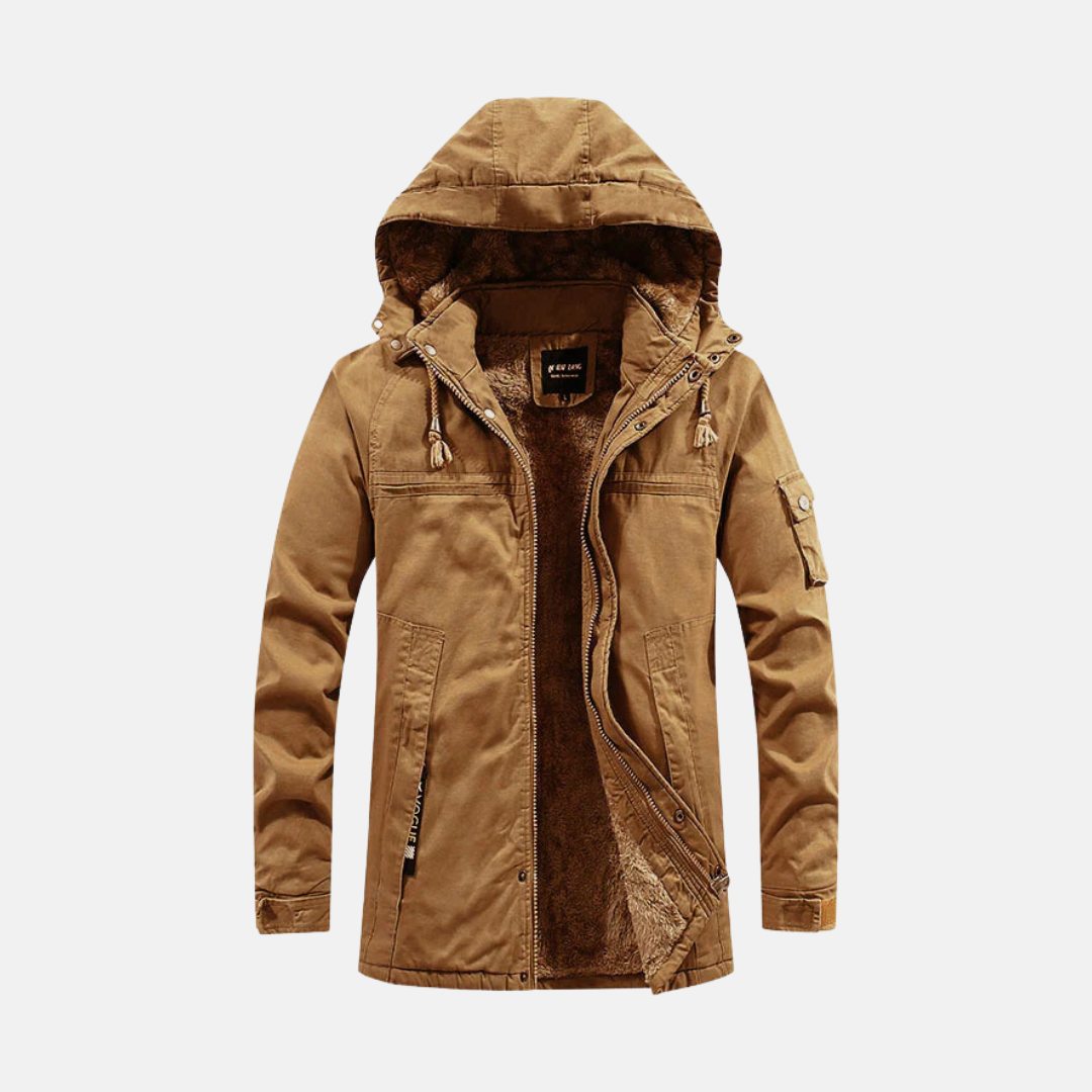 Homme Manteau - Coton Mélangé - Capuche Amovible - Longueur Mi-Cuisse
