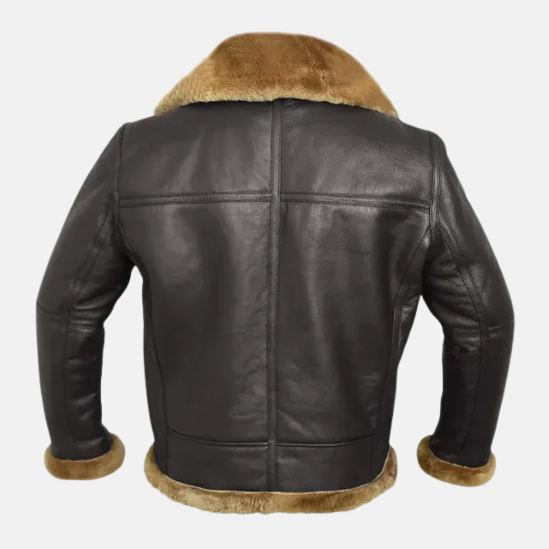 Blouson bomber homme – Cuir shearling véritable – Coupe oversize – Col à boucle