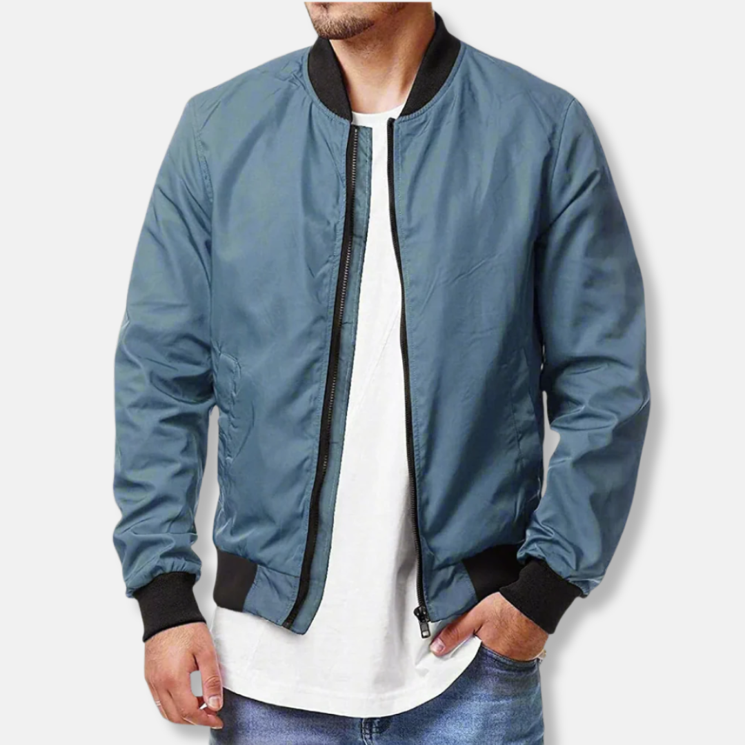 Veste bomber homme – Coupe régulière – Tissu léger respirant – Finition côtelée