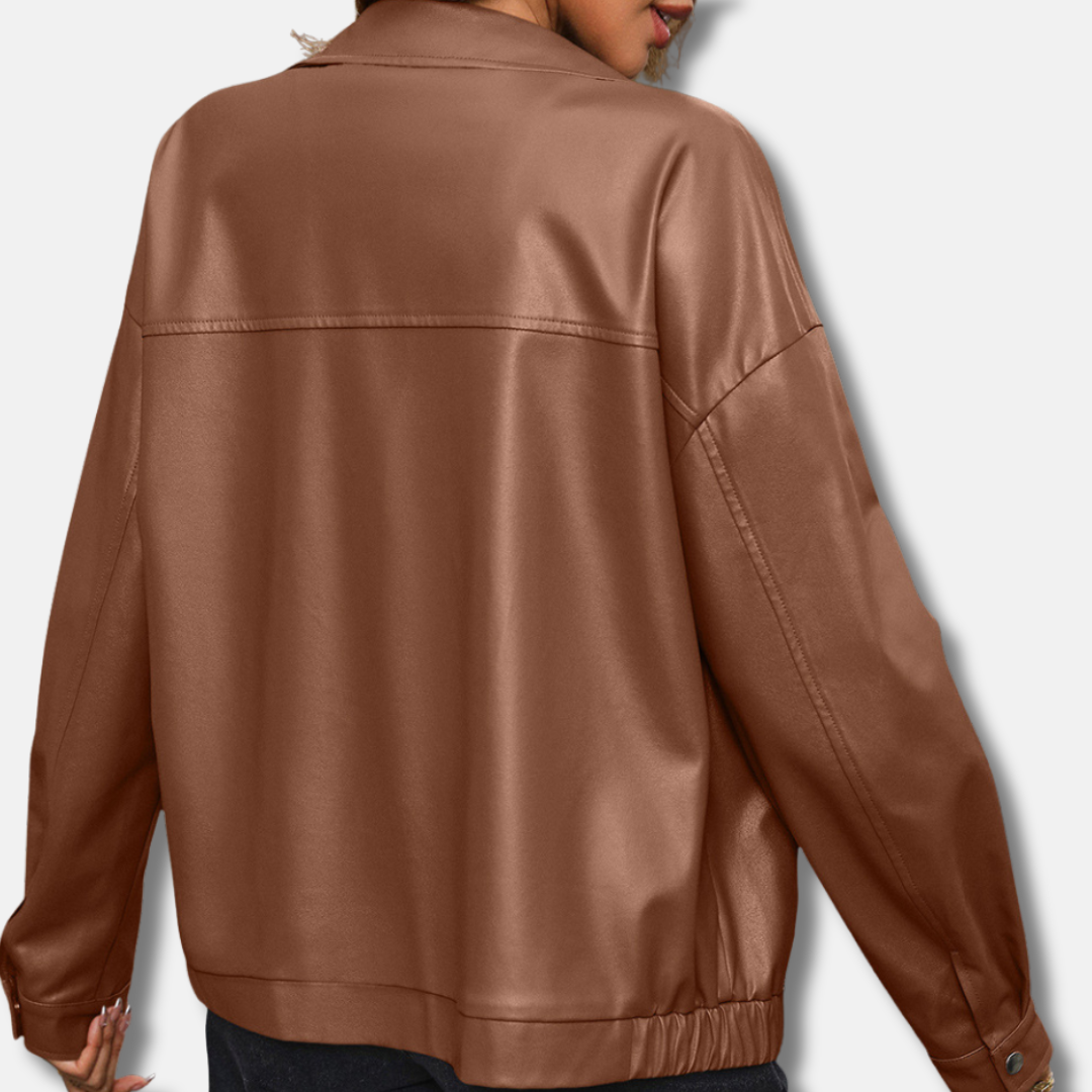 Veste motard femme – Similicuir – Coupe décontractée – Cropped – Zip frontal
