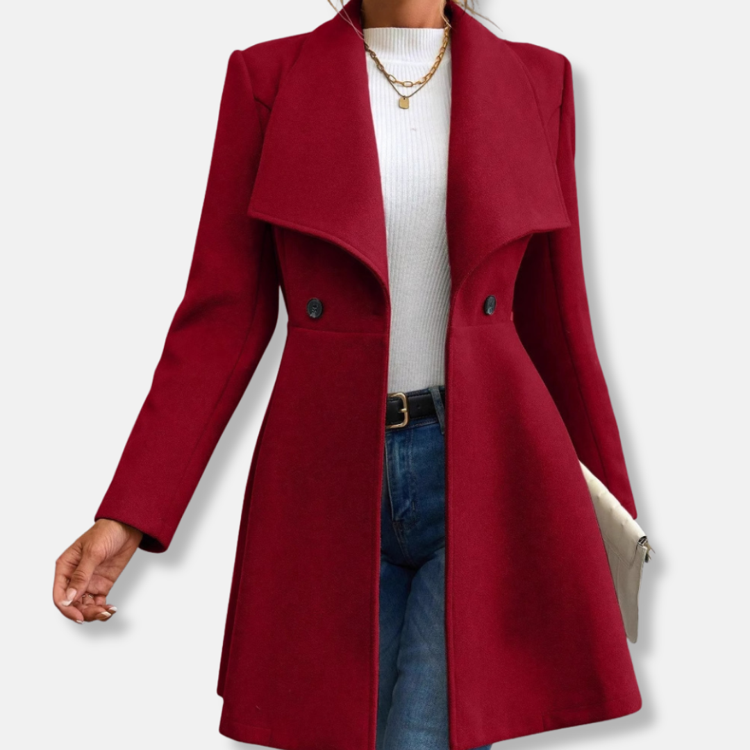 Veste femme – Coupe cintrée – Effet laine – Col à revers – Boutonnage devant