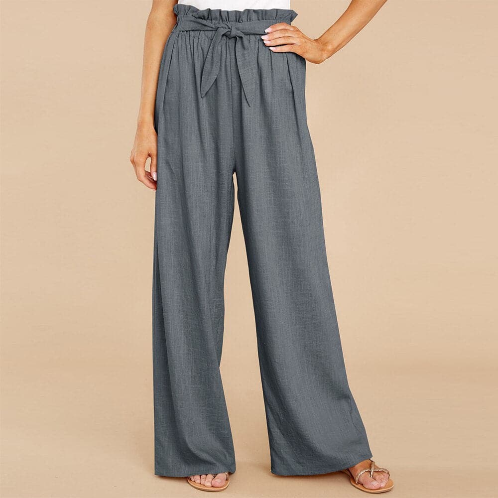 Pantalon Large Femme - Taille Haute - Tissu Doux - Ceinture Ajustable - Confort Élégant
