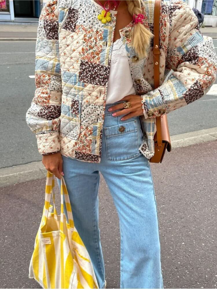 Veste d'automne en coton vintage élégante et confortable pour femme