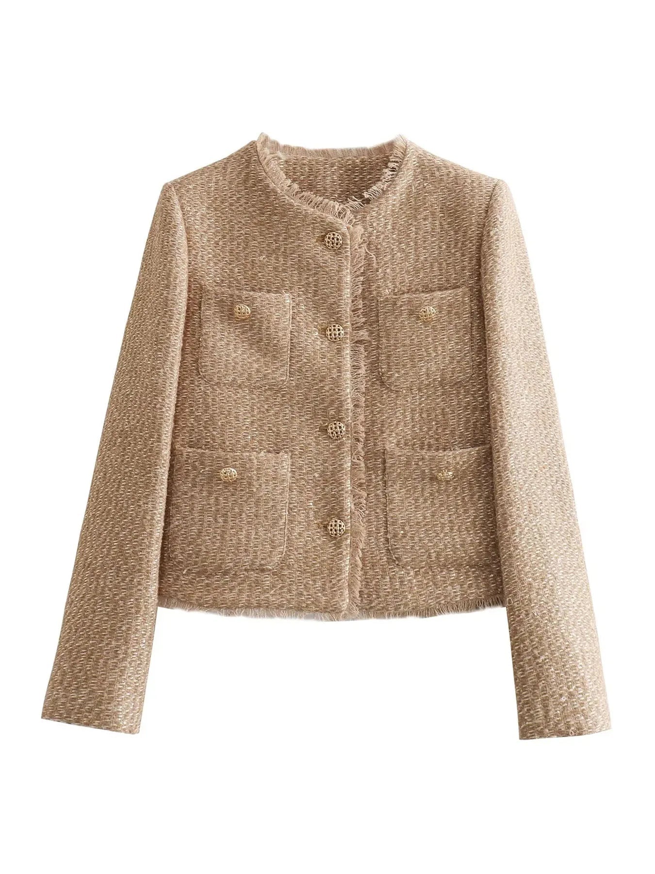 Veste Femme – Coupe Cintrée – Tweed Texturé – Boutonnage Devant – Longueur Taille