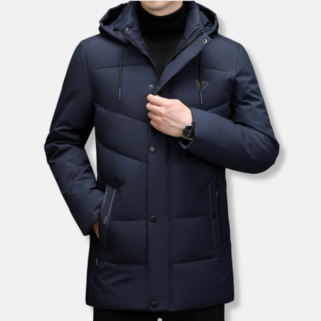 Manteau homme matelassé – Capuche ajustable – Coupe régulière – Longueur mi-cuisse