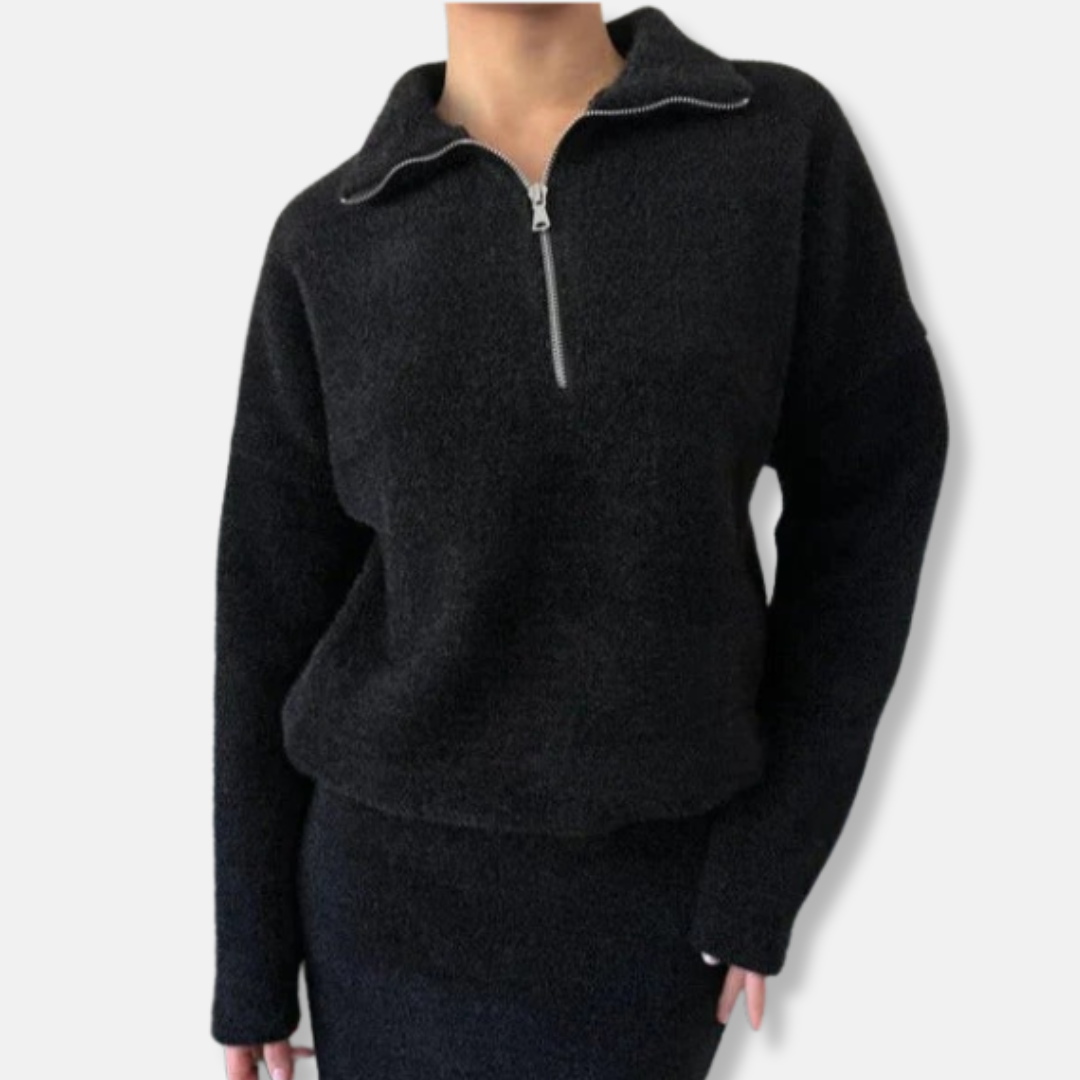 Jade Laine Half-Zip Sweater | Pull Relaxed Fit à Col Montant