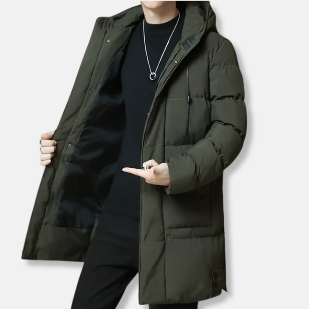 Manteau mi-long homme – Coton matelassé – Coupe décontractée – Capuche ajustable
