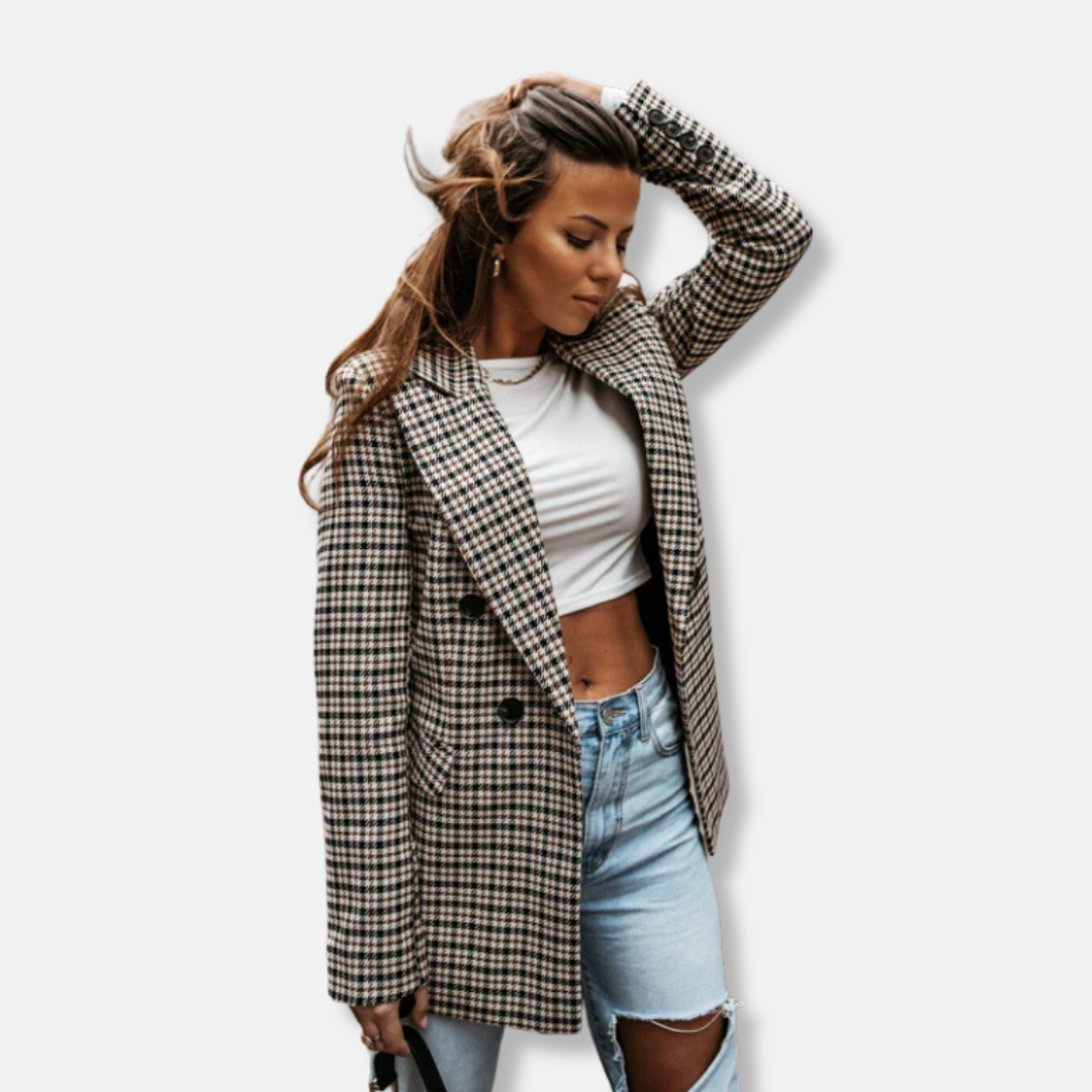 Veste femme – Coupe ajustée – Laine mélangée – Motif pied-de-poule croisé