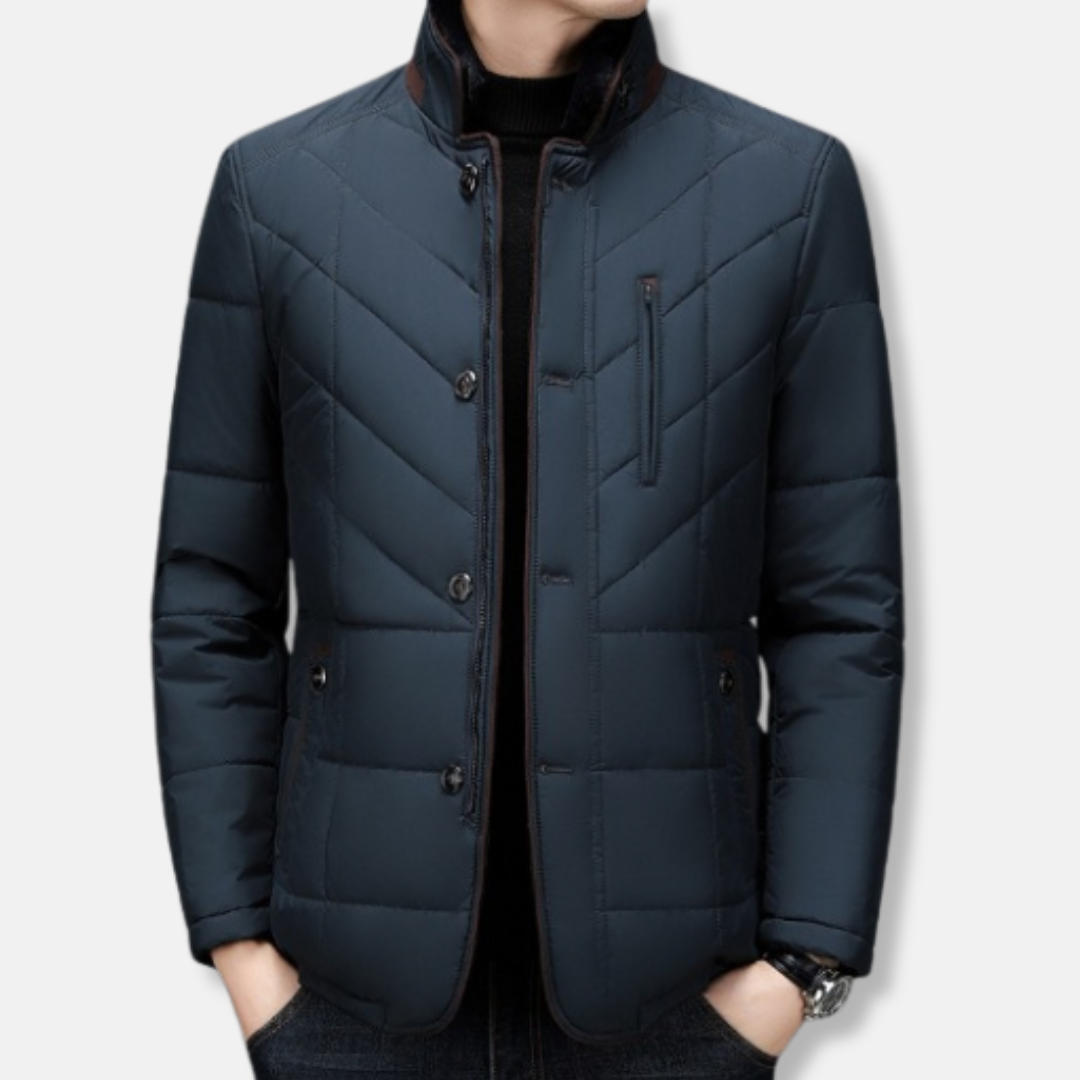 Veste homme – Coupe ajustée – Coton matelassé – Col montant – Fermeture boutonnée