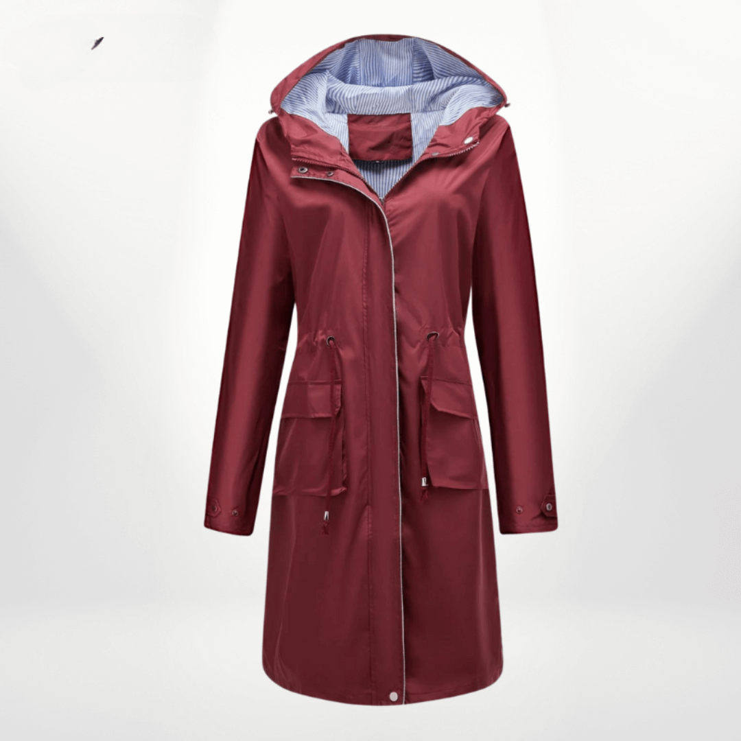 Manteau trench femme – Imperméable long – Capuche – Taille ajustable – Poches à rabat