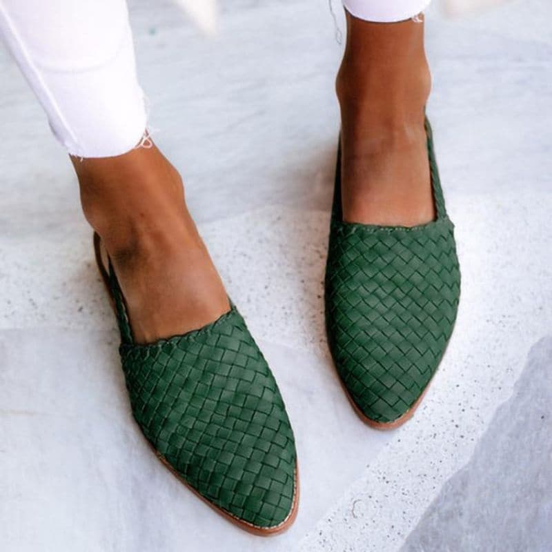 Sandales Femme – Cuir Tressé – Bout Fermé – Semelle Plate – Élégance Artisanal