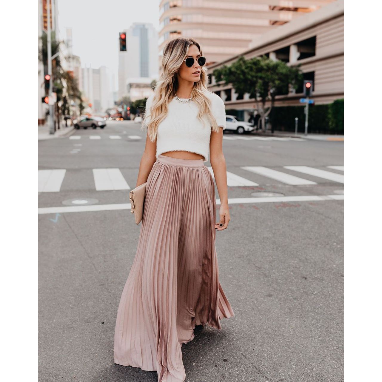 Jupe Longue Femme - Taille Haute - Plissée Fluide Élégante