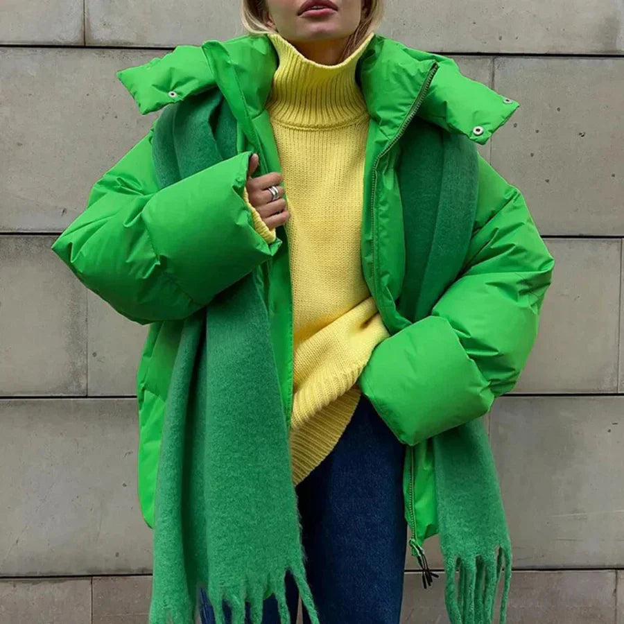 Veste matelassée femme – Coupe oversize – Déperlante – Capuche à pressions – Mi-longue