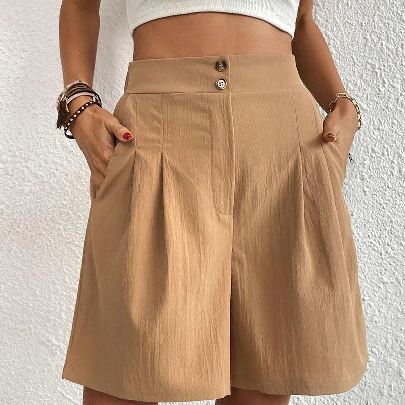 Short femme - Taille haute - Coupe ample - Tissu léger et respirant - Poches pratiques