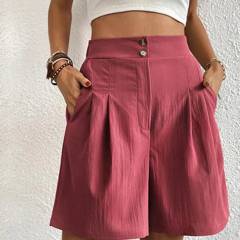 Short femme - Taille haute - Coupe ample - Tissu léger et respirant - Poches pratiques