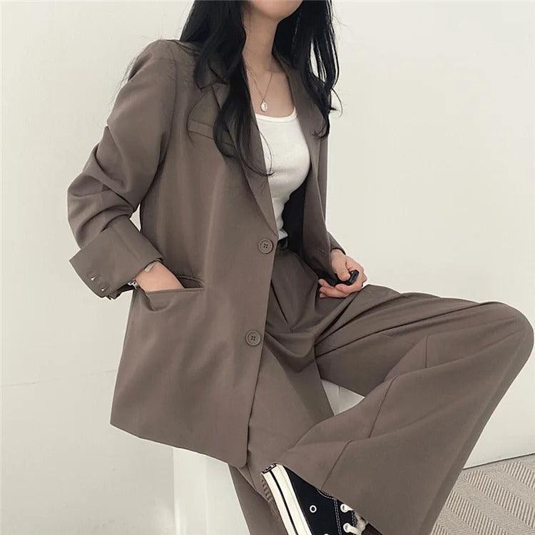 Blazer tailleur élégant et pantalon droit pour femmes - Style raffiné et confortable