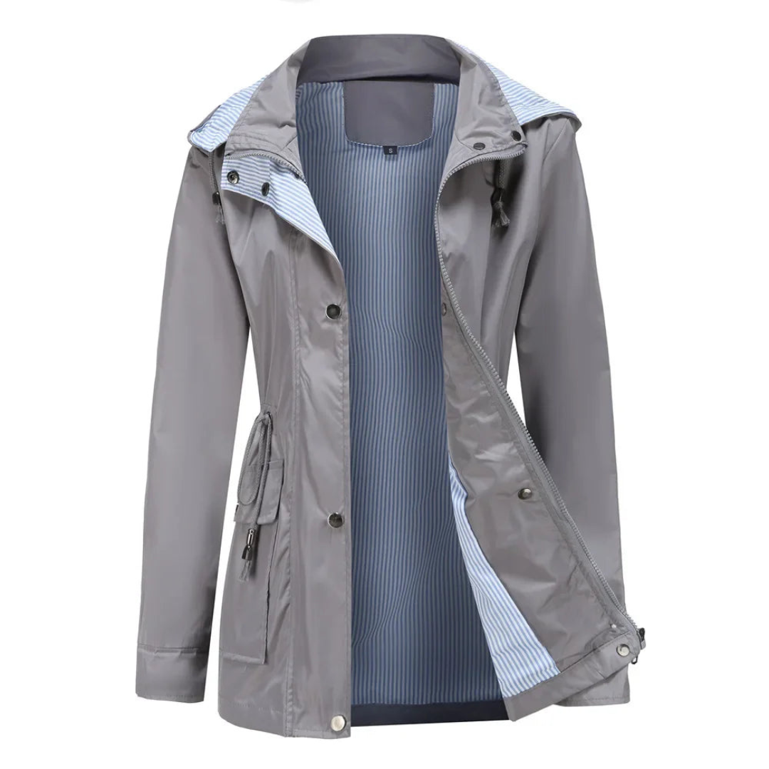 Manteau trench femme – Coupe cintrée – Imperméable – Taille ajustable – Zip et pressions