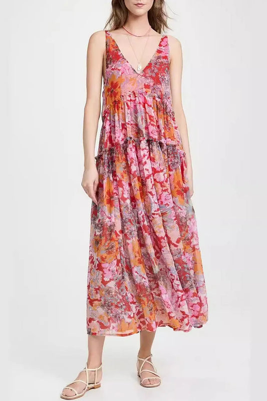 Robe Longue Femme - Bretelles Fines - Col en V - Taille Empire - Fluide et Légère