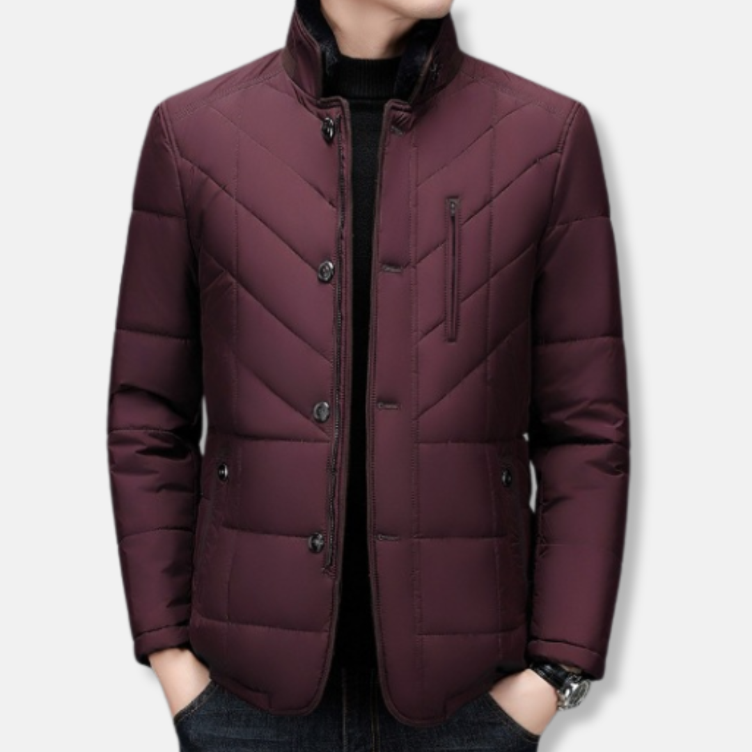 Veste homme – Coupe ajustée – Coton matelassé – Col montant – Fermeture boutonnée