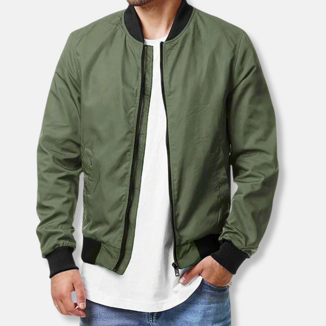 Veste bomber homme – Coupe régulière – Tissu léger respirant – Finition côtelée