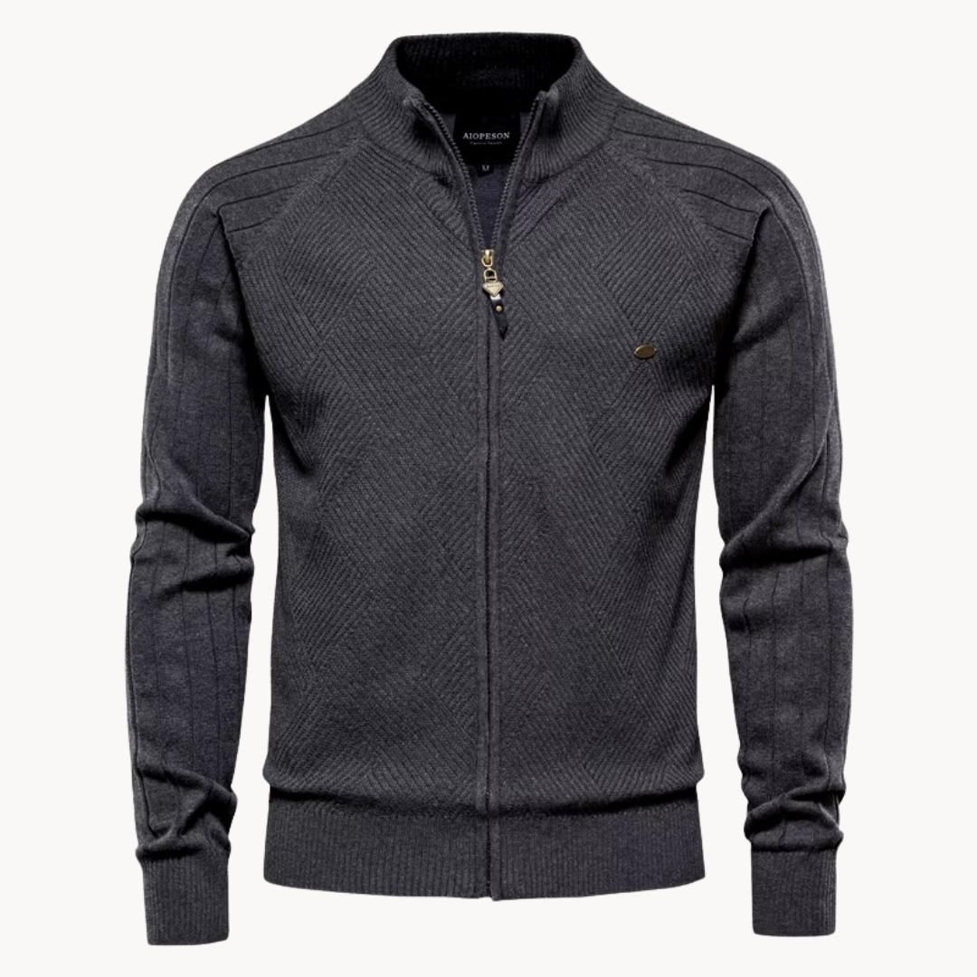 Veste hybride homme – Coupe slim – Laine mélangée tricotée – Fermeture zippée – Finitions côtelées