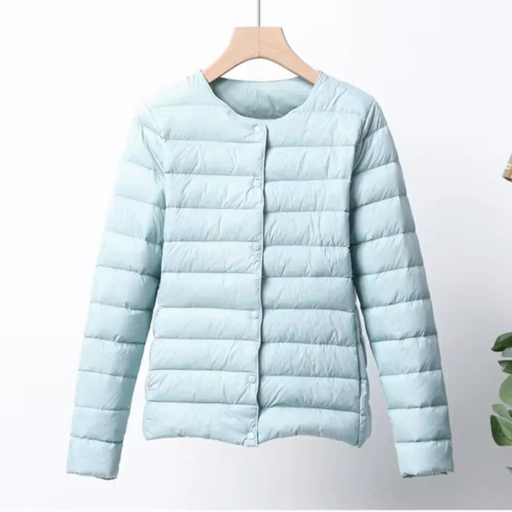 Veste femme en duvet – Coupe slim – Ultralégère – Matelassée à boutons – Longueur hanches