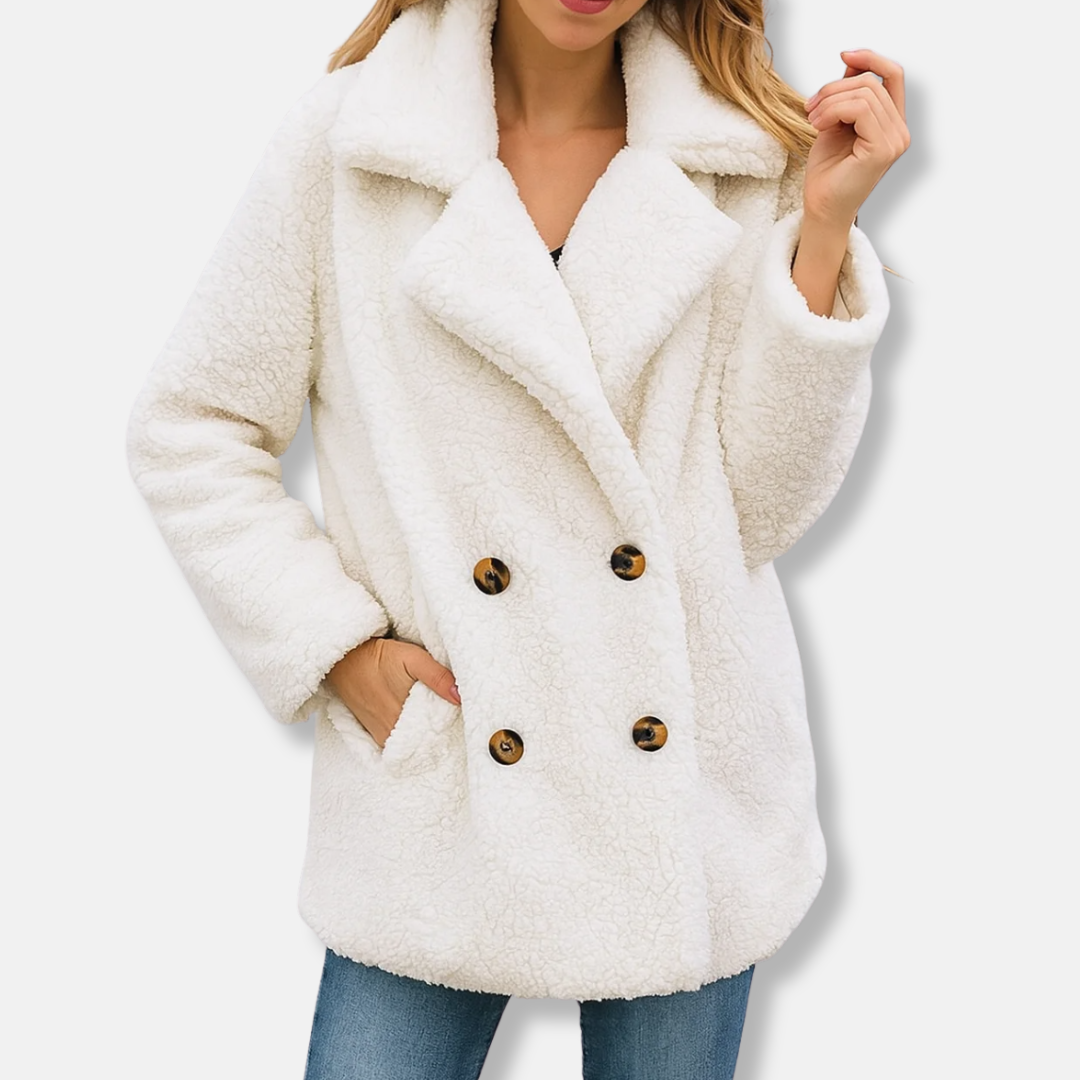 Veste polaire femme – Coupe décontractée – Effet sherpa – Double boutonnage à col tailleur