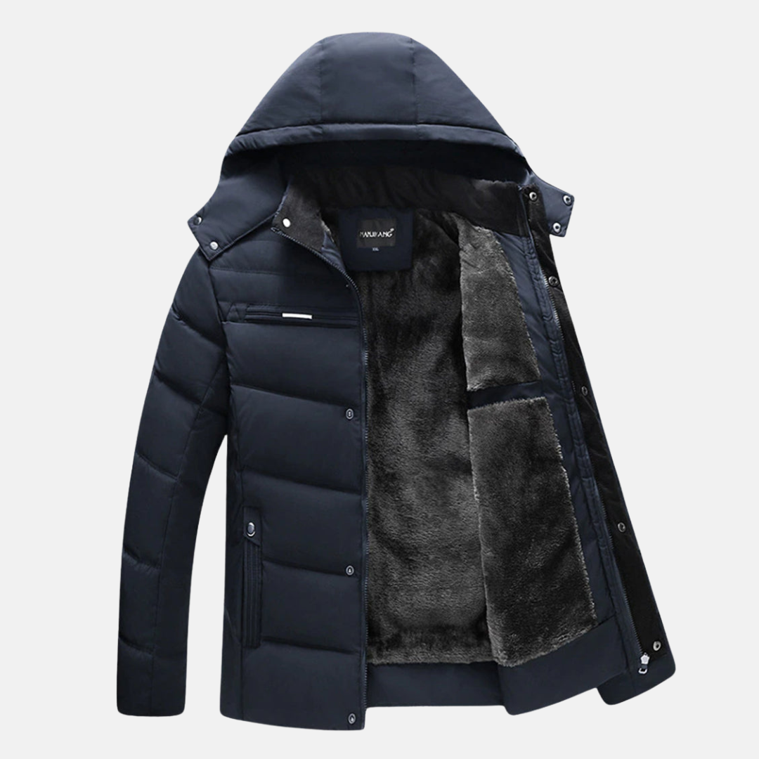 Veste homme matelassée – coupe regular – capuche – doublure effet fourrure – zippée