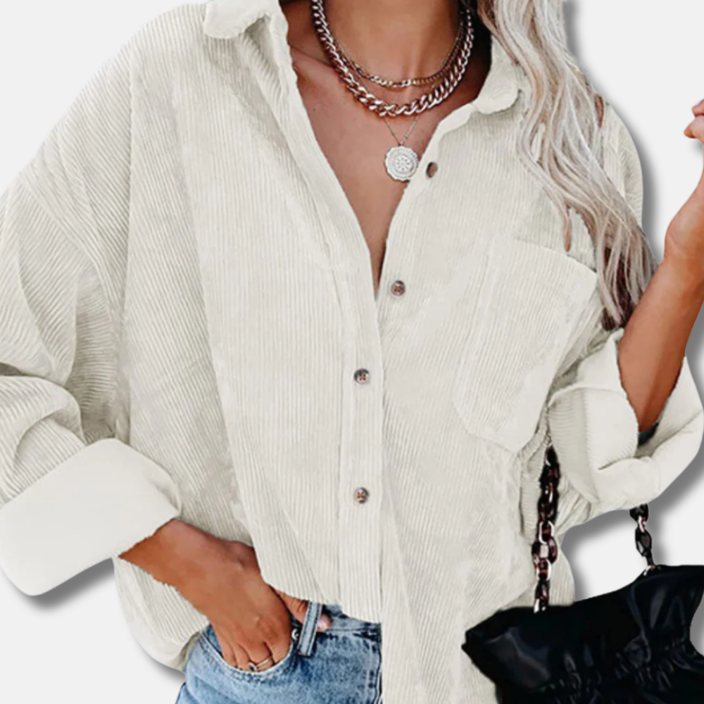 Veste femme – Coupe oversize – Velours côtelé – Fermeture boutonnée – Longueur hanches
