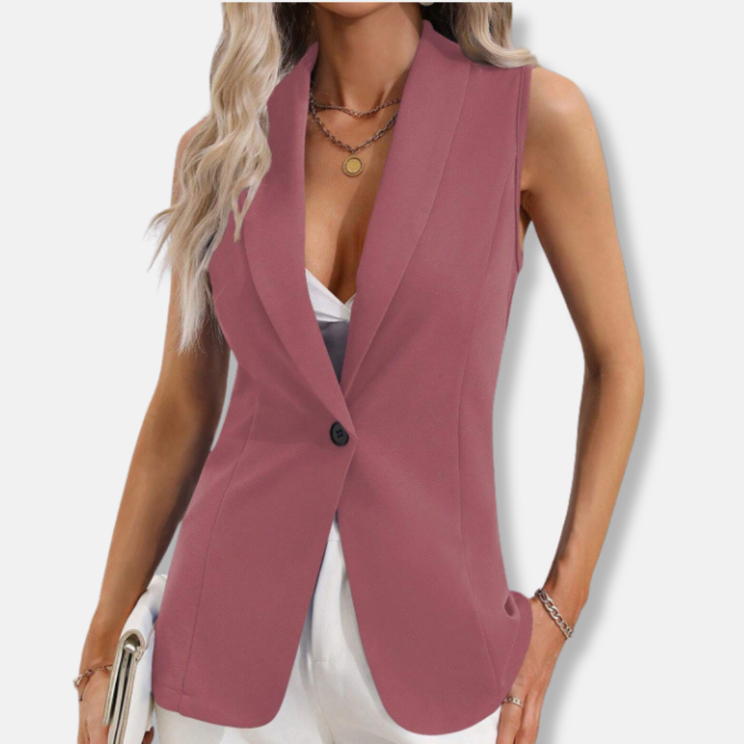 Veste sans manches femme – Coupe cintrée – Col rond – Fermeture un bouton