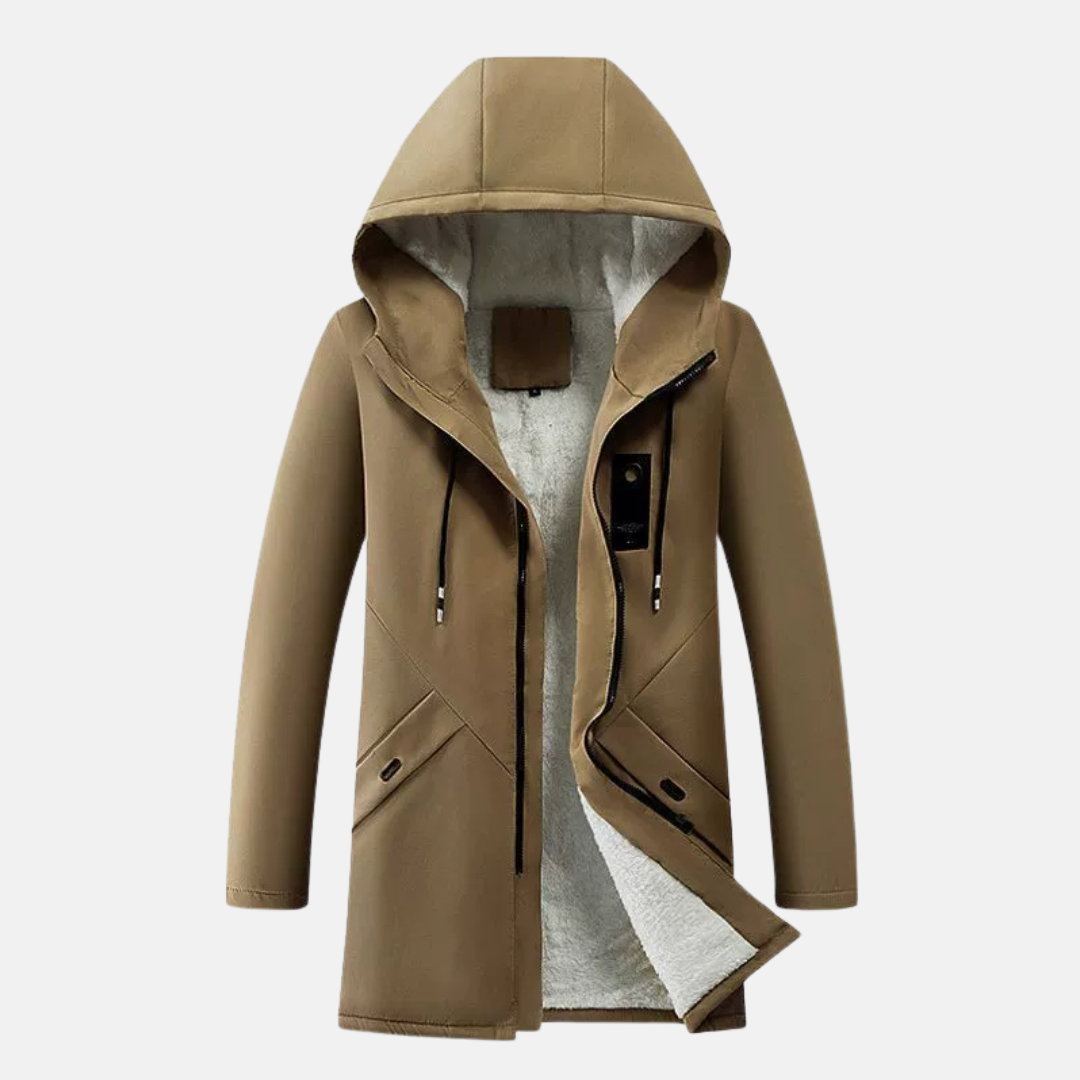 Veste à capuche homme – Coupe ajustée mi-longue – Doublée polaire chaude – Coupe-vent