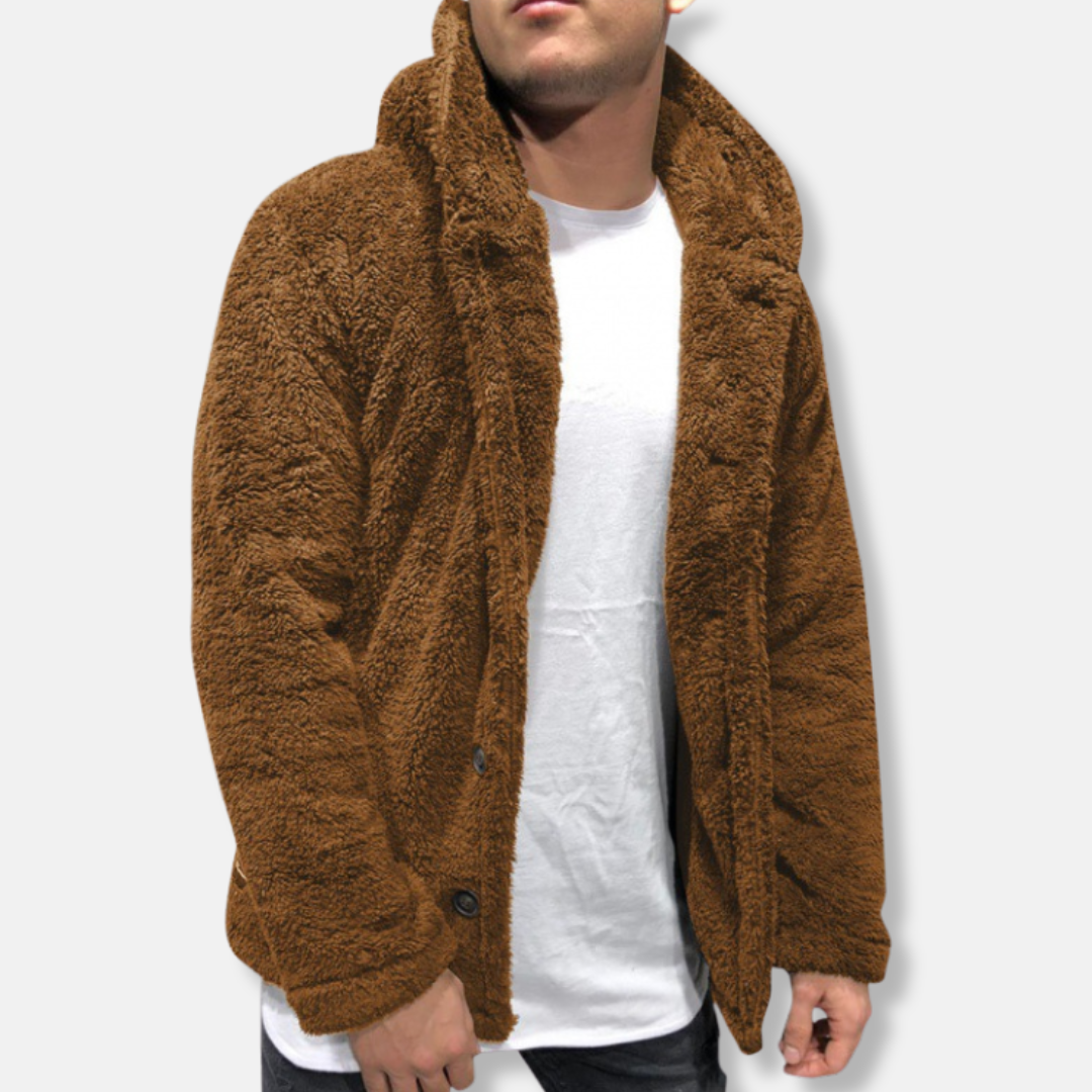 Veste à capuche homme – Coupe décontractée – Tissu doux effet polaire – Fermeture boutons