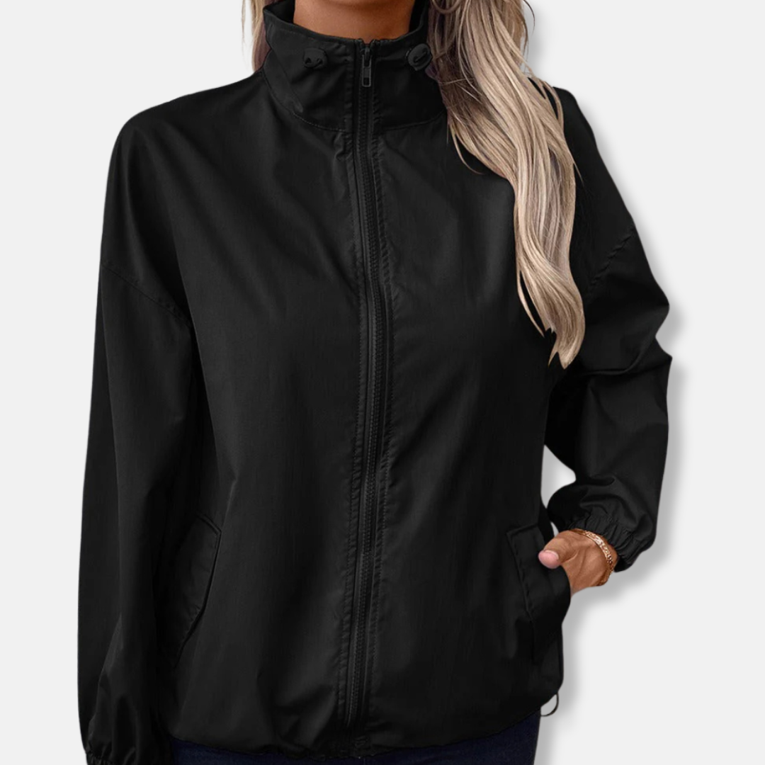 Veste femme – Coupe décontractée – Imperméable et coupe-vent – Col montant zippé