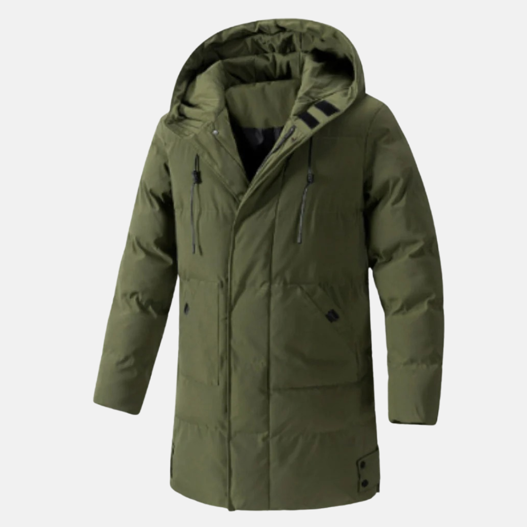 Manteau homme à capuche – Coupe mi-longue – Imperméable – Matelassé – Multi-poches