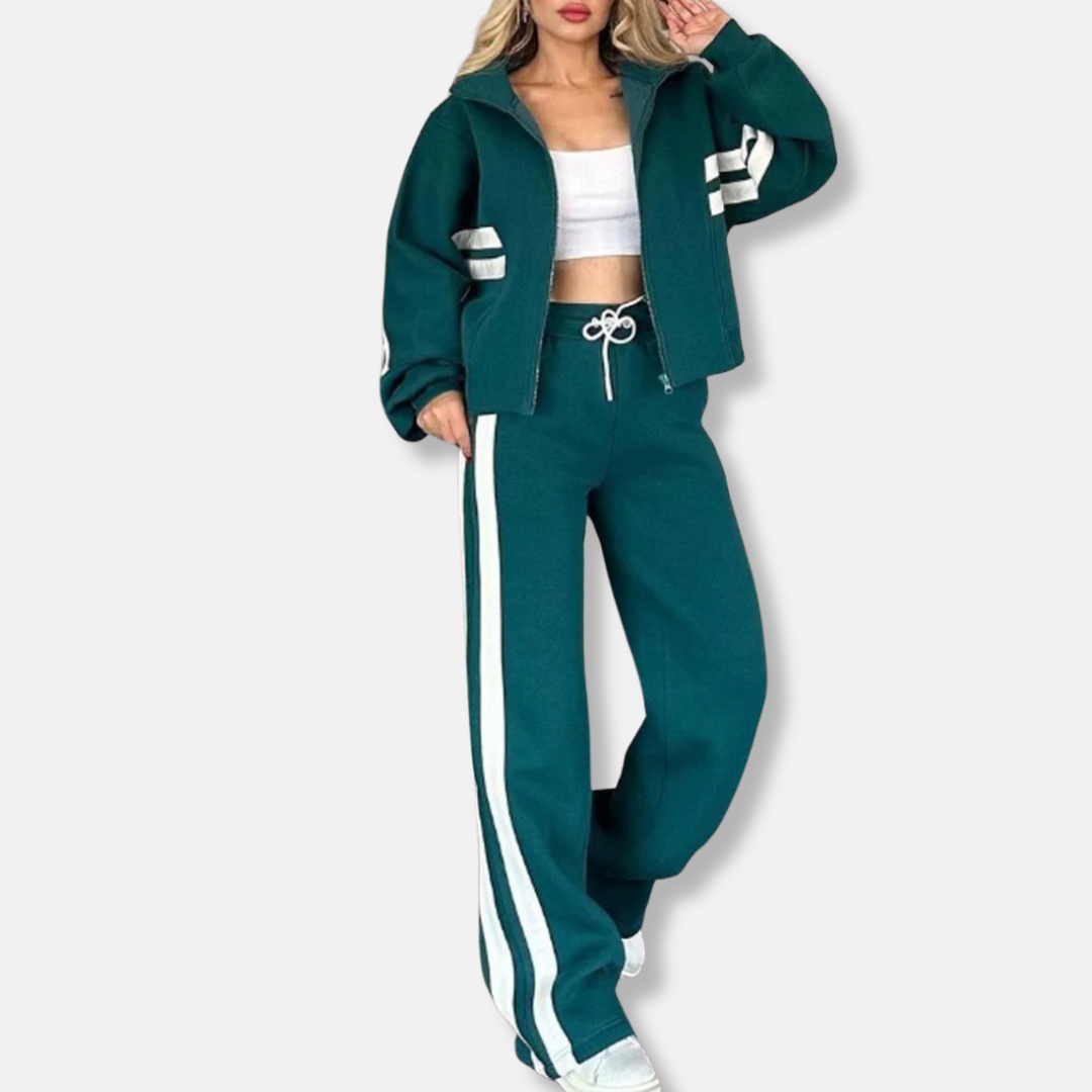 Veste zippée femme – Coupe oversize – Coton doux – Rayures sport – Style athleisure