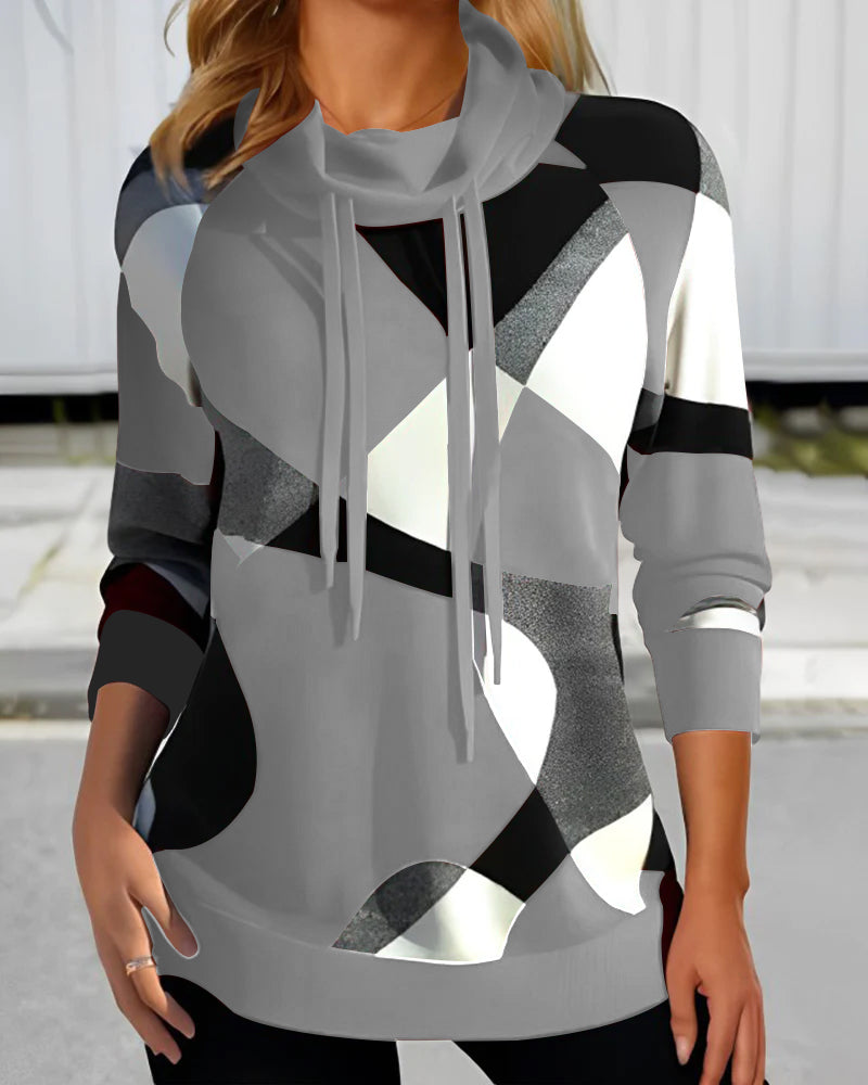 Sweat à capuche femme – Coupe décontractée – Maille douce – Manches longues – Imprimé géométrique