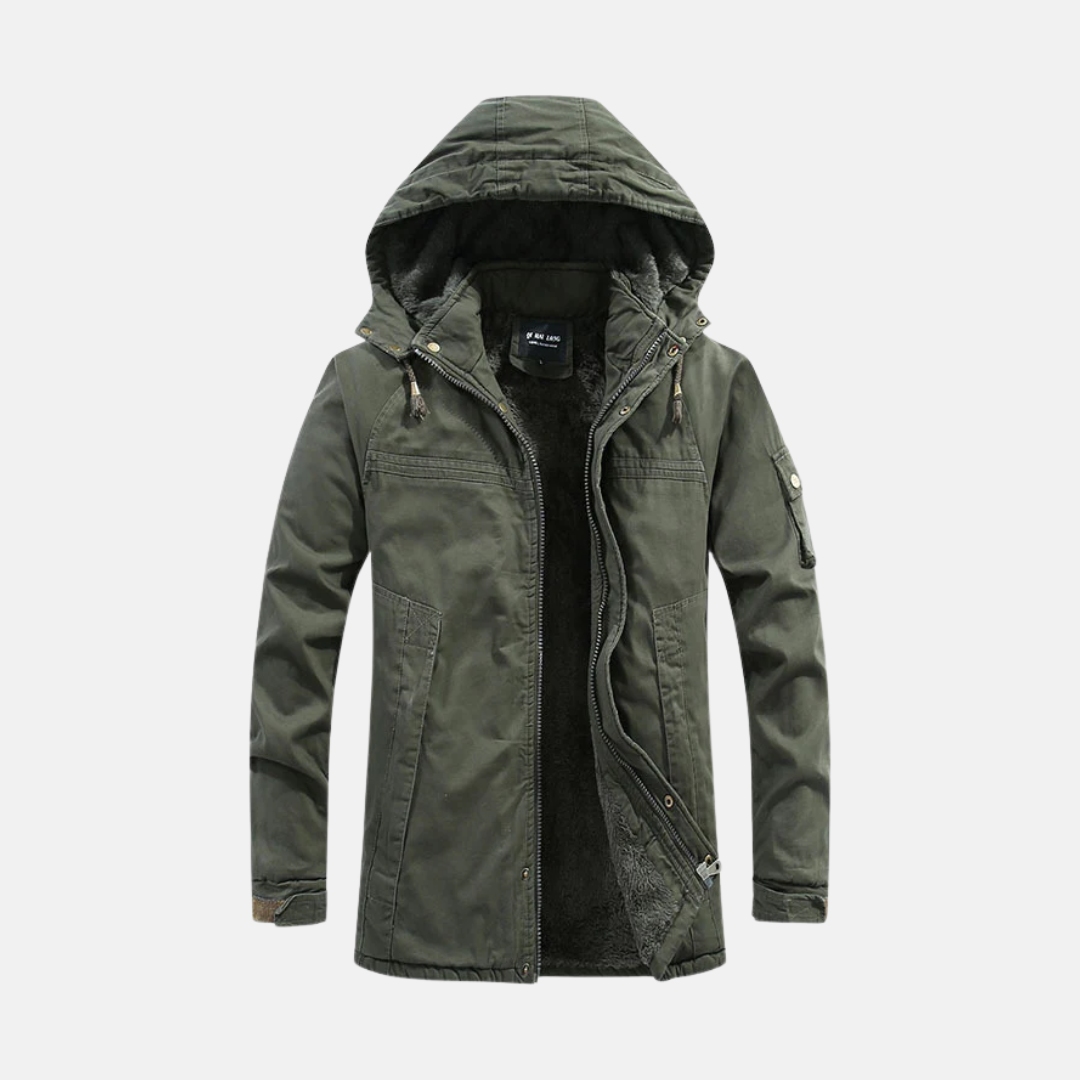 Homme Manteau - Coton Mélangé - Capuche Amovible - Longueur Mi-Cuisse