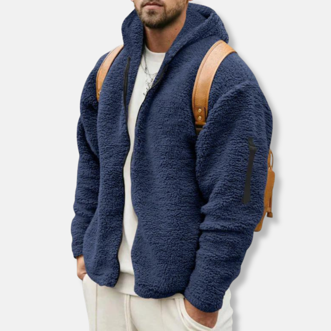 Sweat à capuche zippé homme – Polaire Sherpa – Coupe décontractée – Poignets côtelés