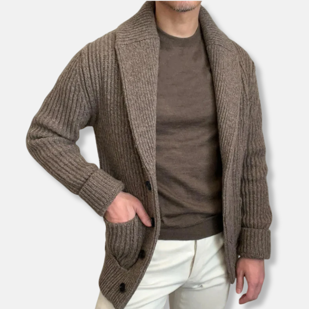 Homme Cardigan - Laine Mélangée - Coupe Décontractée - Col Châle - Manches Longues