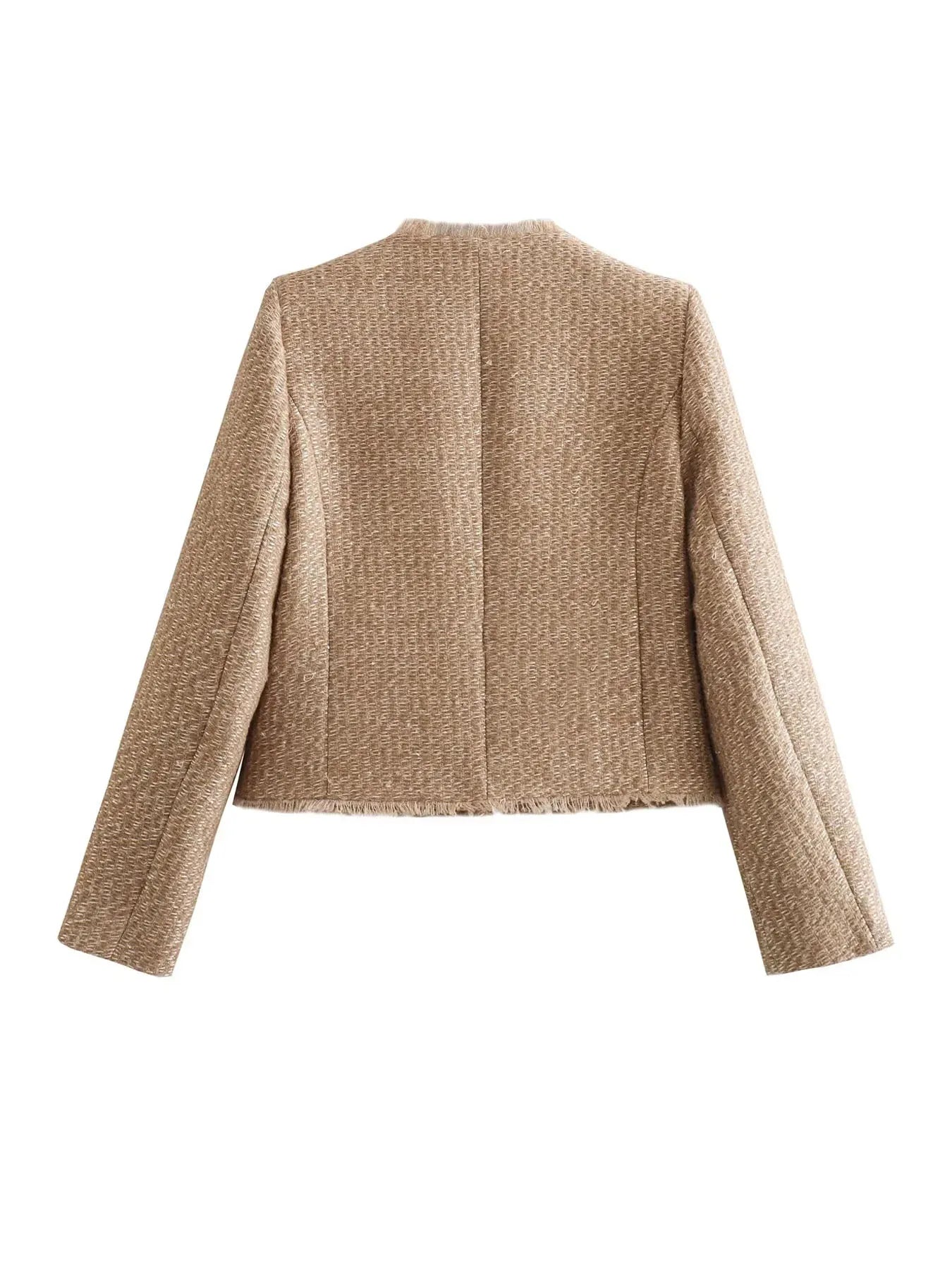 Veste Femme – Coupe Cintrée – Tweed Texturé – Boutonnage Devant – Longueur Taille
